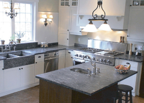 Kitchen countertops and sink in soapstone
